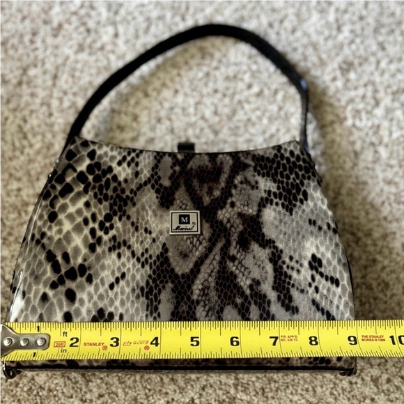 Marinal Snakeskin Print Shoulder Bag Black Hardware Structured 90s Y2K Vintage - Picture 9 of 12